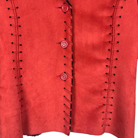 Merchant Sueded Polyester Women's Medium Red Jacket Black Sherpa Lined - Picture 4 of 11